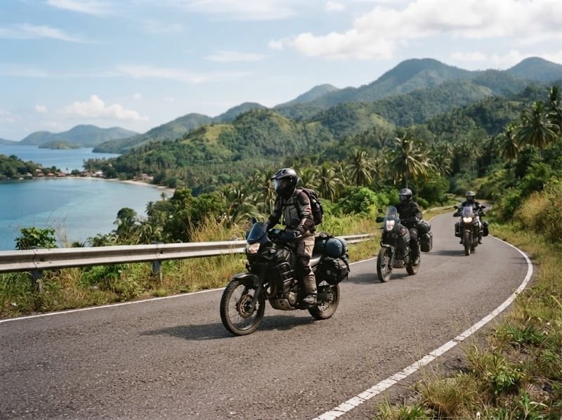Motorbike rider traveling through a quiet road in Sumbawa
