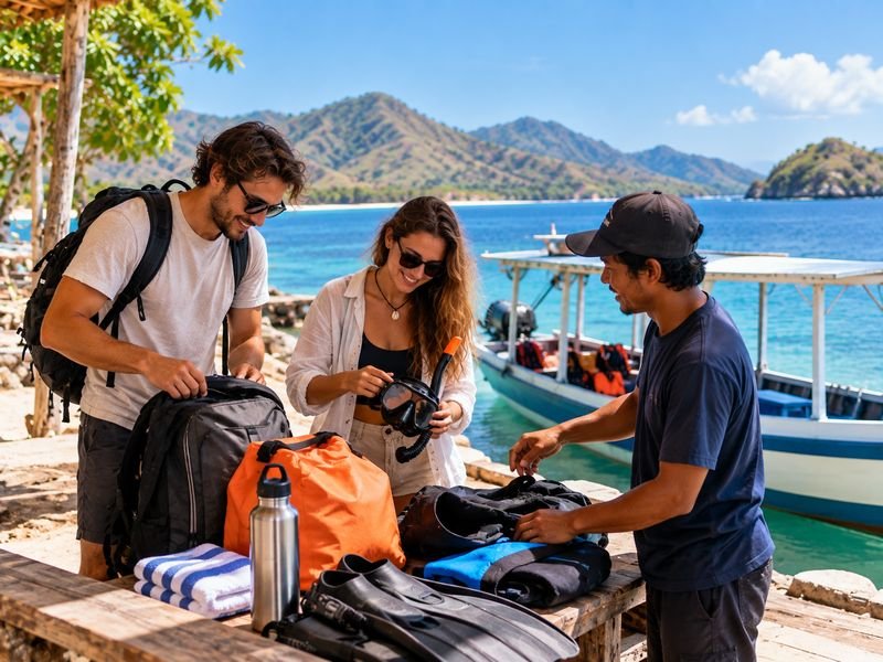 Travelers preparing for a private Sumbawa island adventure