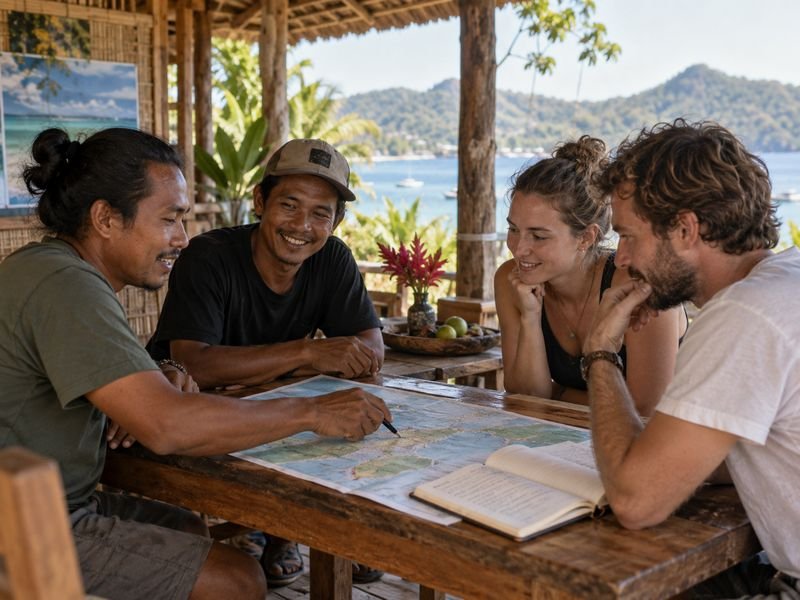 local Sumbawa travel team discussing a flexible itinerary
