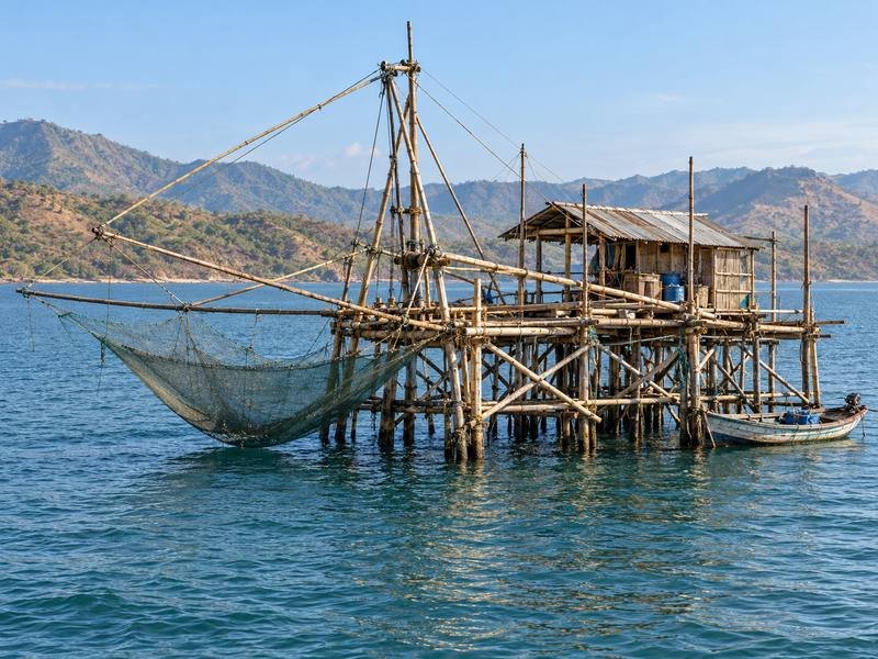 Traditional fishing platform in Saleh Bay