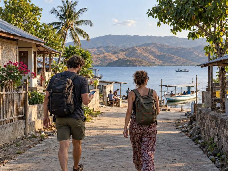 Travelers arriving independently in Labuhan Jambu